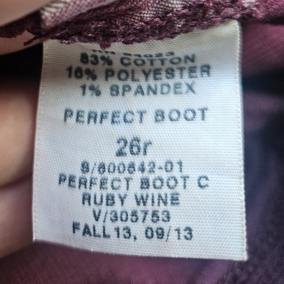 GAP 1969 Perfect Boot Women's Size 26R Burgundy Corduroy Pants Cotton Blend - Picture 5 of 5